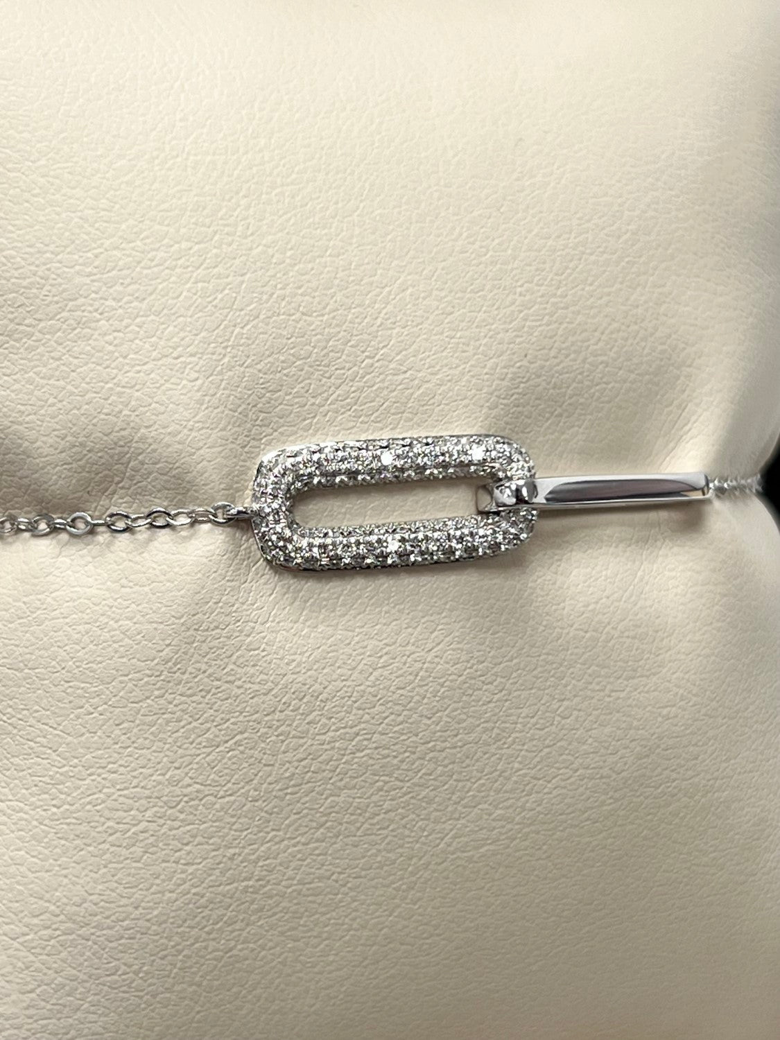 14K White Gold Diamond Paperclip Bracelet