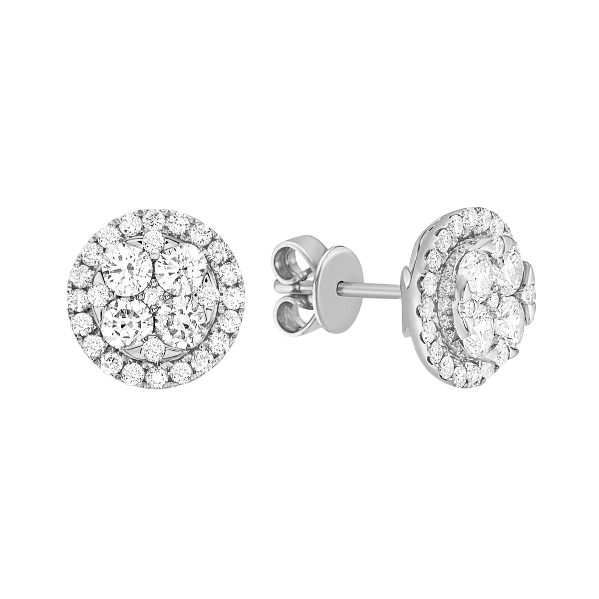 Round Shaped Diamond Cluster Circle Stud Earrings - Large