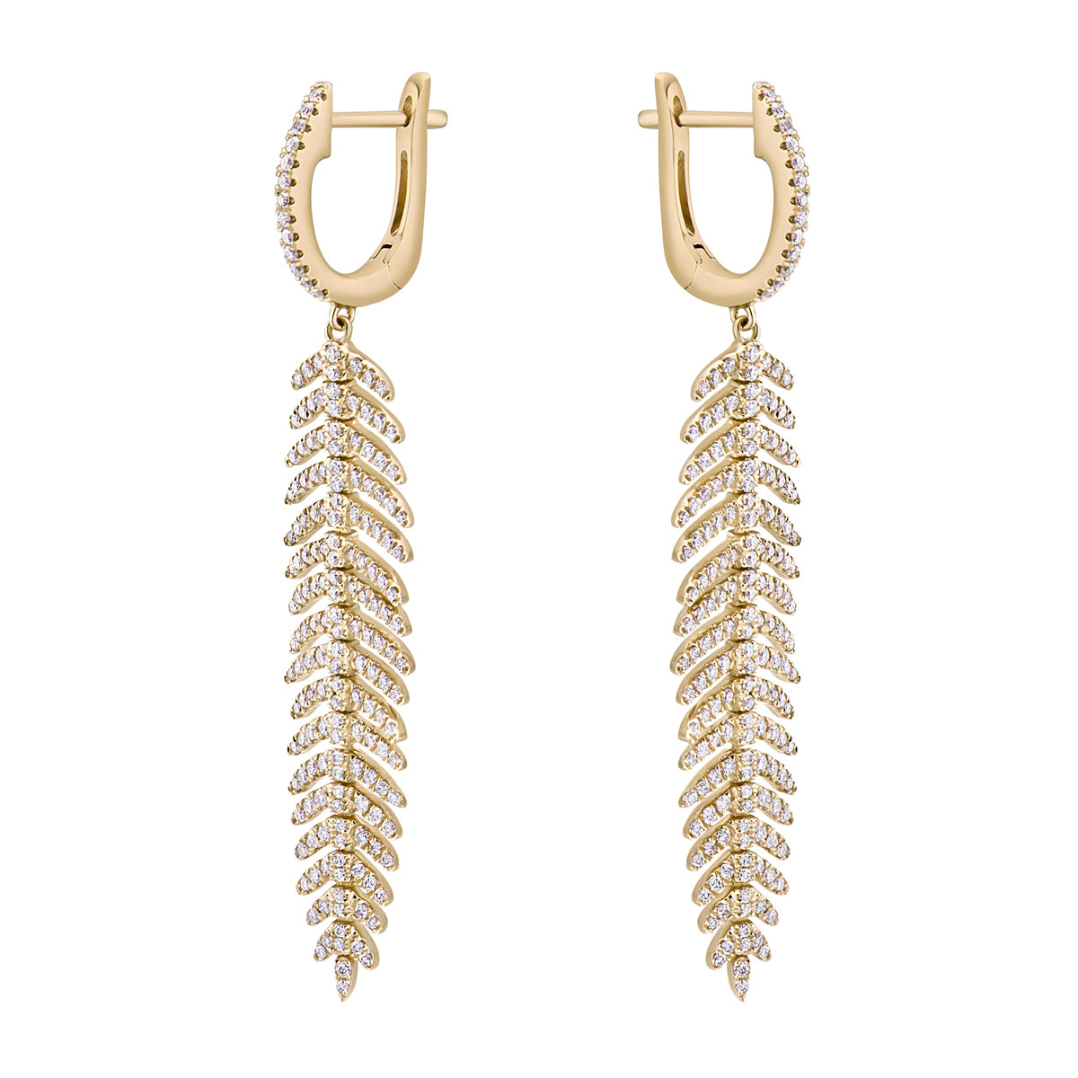 Yellow Gold Dangle Diamond Leaf Earrings