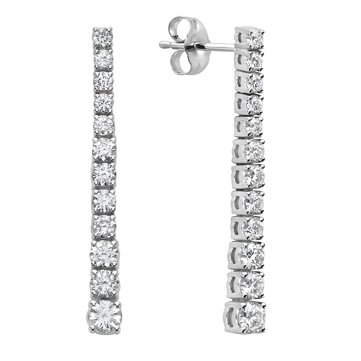 1.6CT White Gold Single Row Drop Diamond Earrings