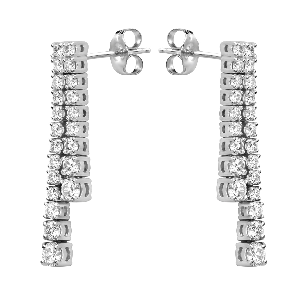 2.3CT White Gold Double Row Drop Diamond Earrings