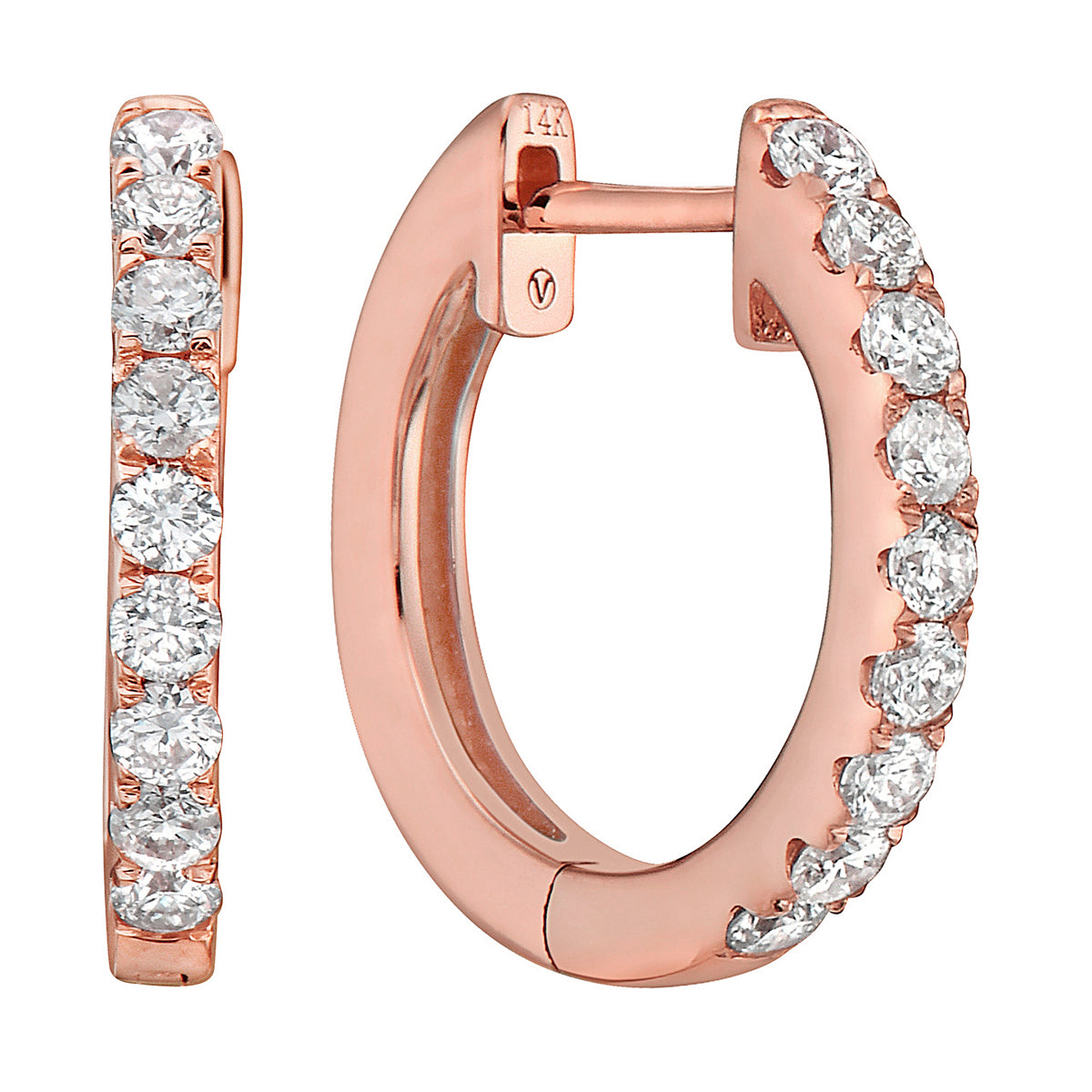 0.33 CT Rose Gold 14mm Diamond Huggie Earrings - Large