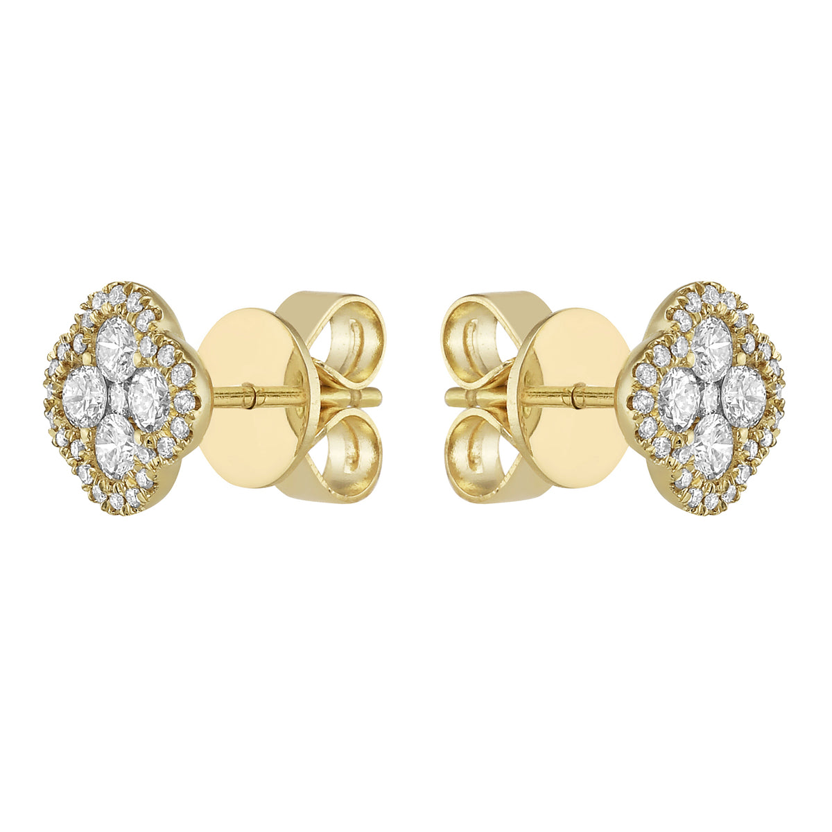 14K Yellow Gold Diamond Clover Stud Earring - Small