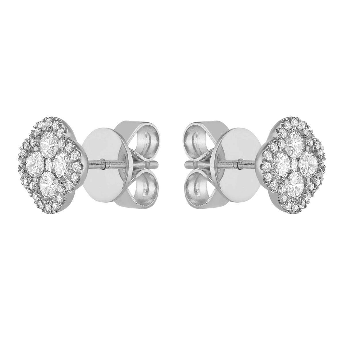 14 White Gold Diamond Clover Stud Earring - Small